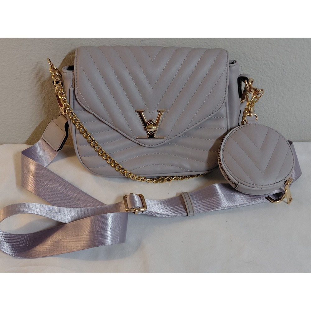 Valentino Orlandi Chevron Quilted Crossbody Bag Light Purple Lavender Coin Pouch